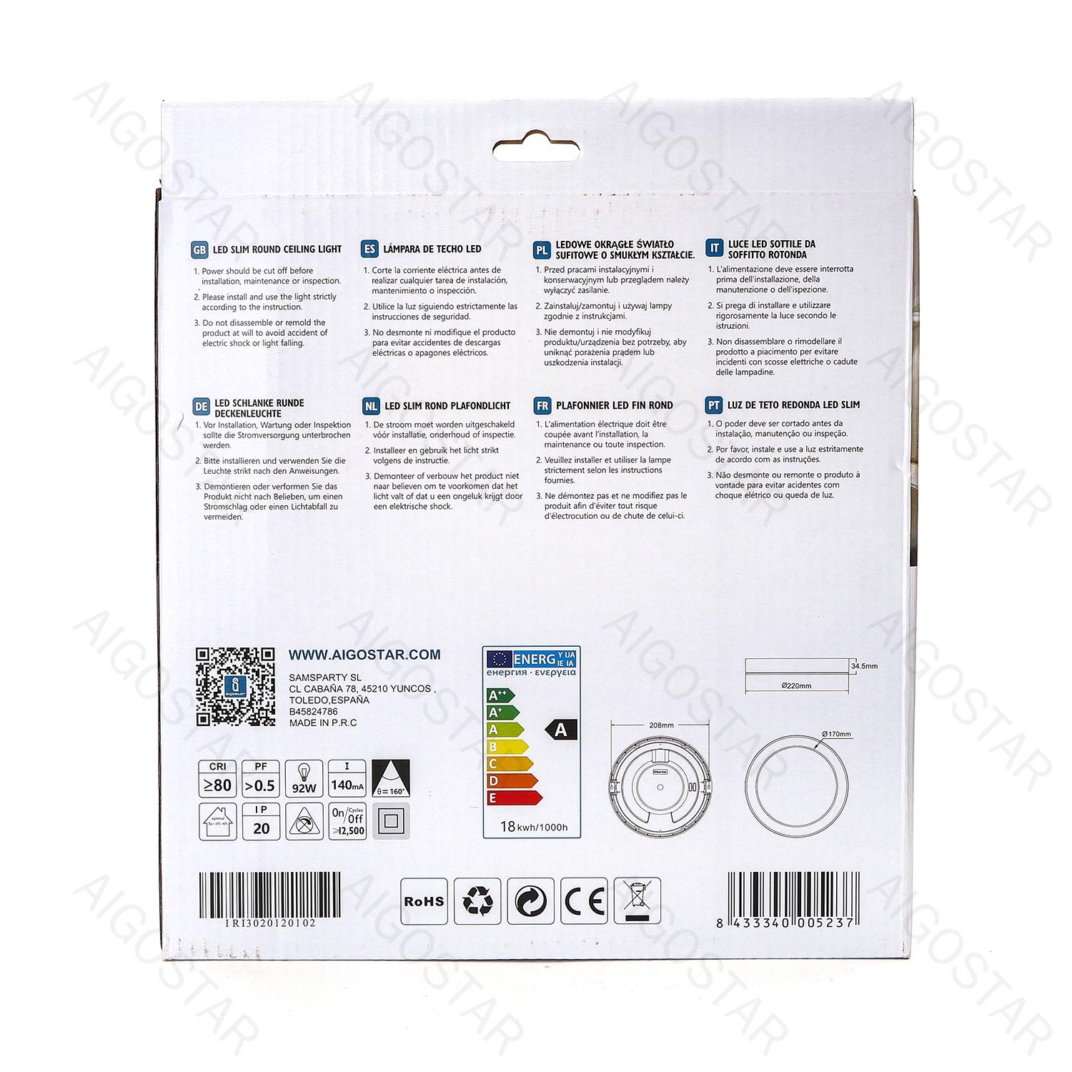 Downlight natynkowy okrągły LED 18W Światło białe