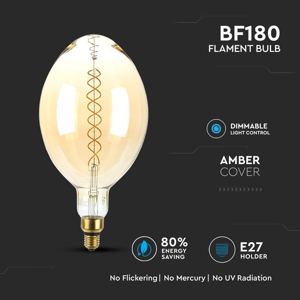 VT-2168D 8W BF180 LED AMBER DOUBLE FILAMENT BULB 2000K E27 DIMMABLE