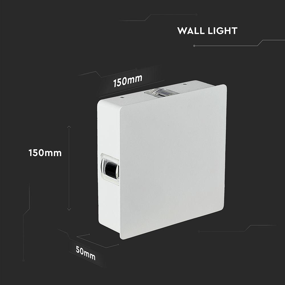 4W Lampa ścienna LED, Barwa:3000K, IP65, Obudowa: Biała, Kwadratowa, VTAC, SKU 218209