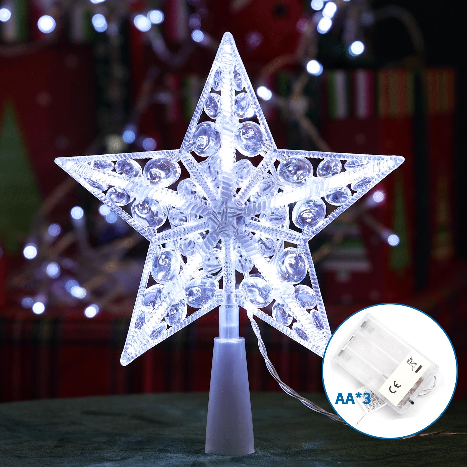 3AA Battery String Lights-21CM treetop star-Cool White-16LED-transparent wire-ON/OFF/blinkIP20