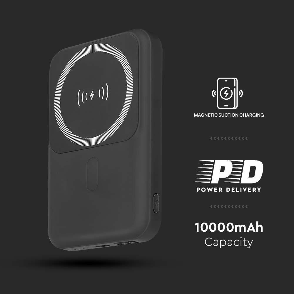 Power Bank Magnetyczny kompatybilny z iPhone 12 i wyższymi modelami , Kolor: Czarny, 10000mah , VTAC, SKU 23038