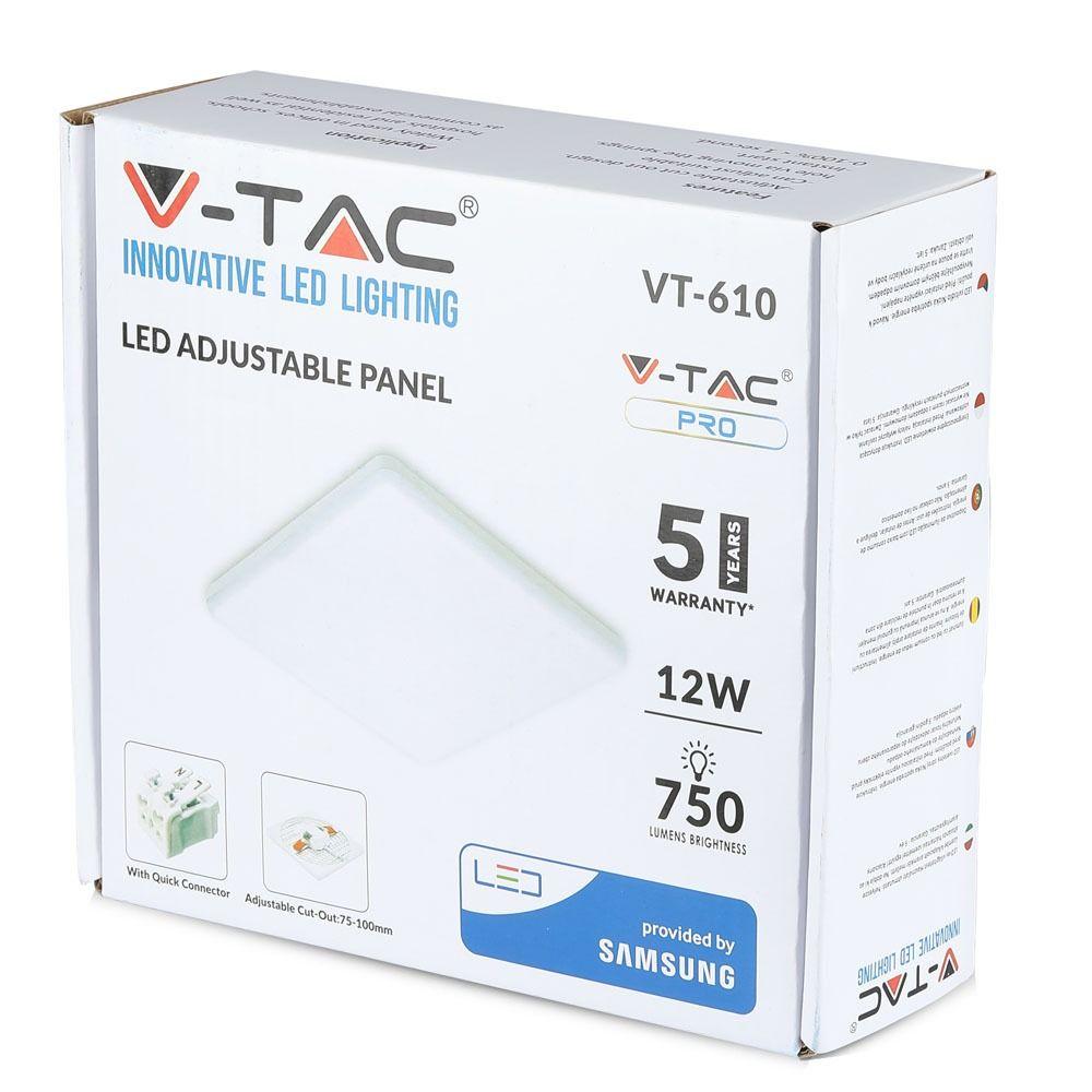 VT-610SQ 12W LED ADJUSTABLE PANEL SAMSUNG CHIP 3000K SQUARE