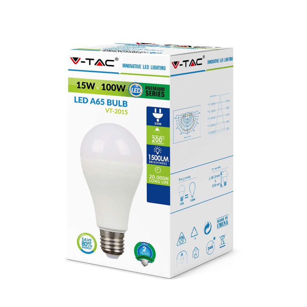 VT-2015 15W A65 LED PLASTIC BULB 3000K E27 200'D