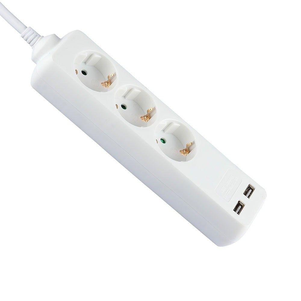 Przedłużacz mieszkaniowy 3 GN. Z portem 2xUSB, 3x1.5 X 5M/ Biały, VTAC, SKU 8775