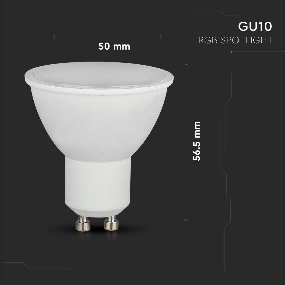 5.5W GU10 Żarówka LED sterowana pilotem, Barwa:RGB+3000K, Ściemniana, Kąt 110', Trzonek:GU10, VTAC, SKU 2927