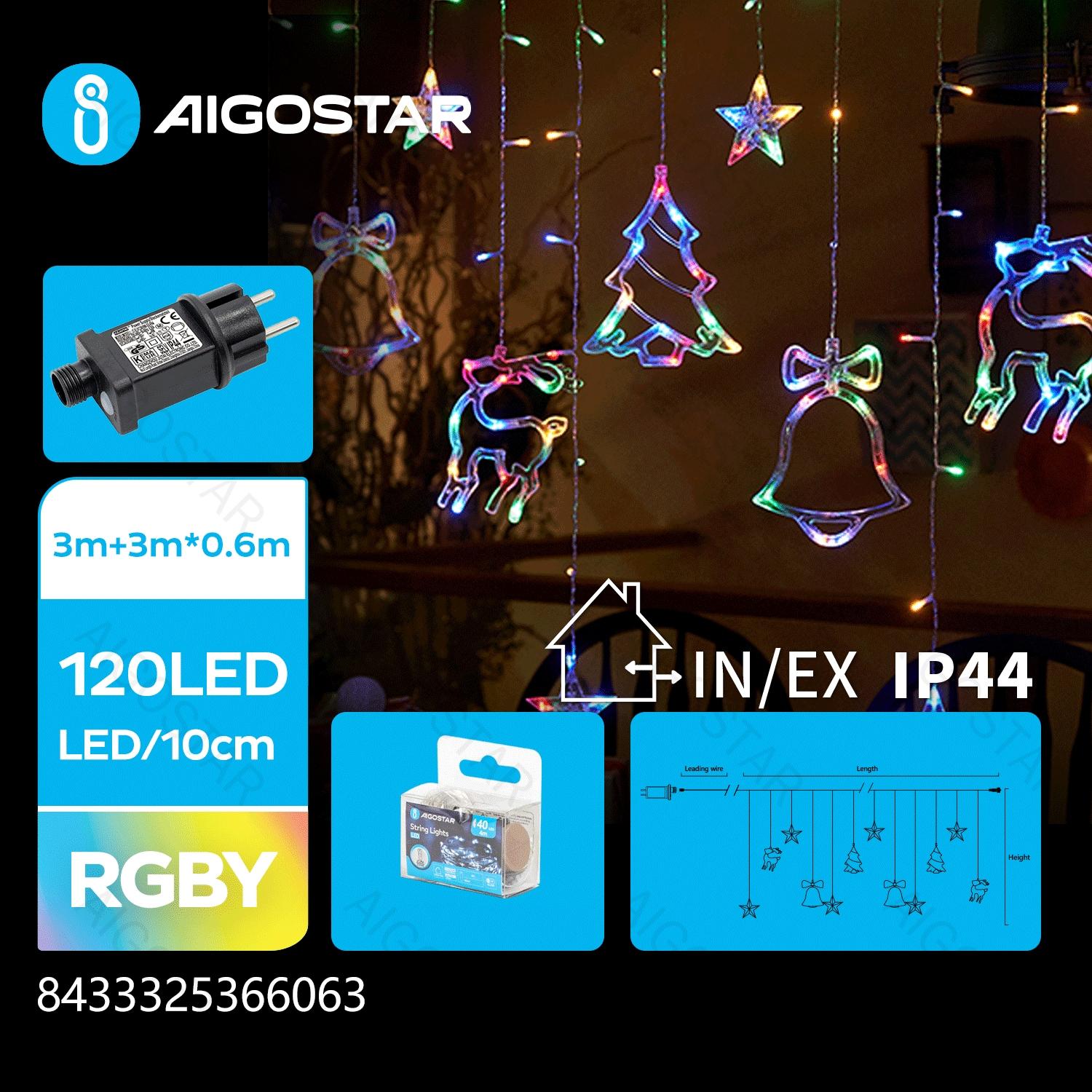 Low voltage connectable string lights, bells&deers&Christmas trees (wave),RGBY, 3m+3m*0.6m, 12strips