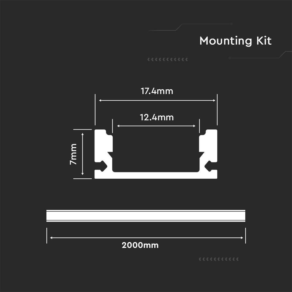 VT-8113 MOUNTING KIT WITH DIFFUSER FOR LED STRIP SURFACE 2000X17.4X7MM SILVER