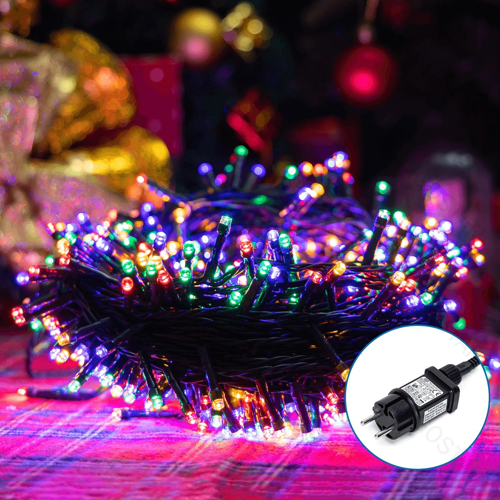 Low Voltage Flat String Lights-RGBY-3M+15M-300LED-5CM/LED-green black wire-8blink+time+IP44