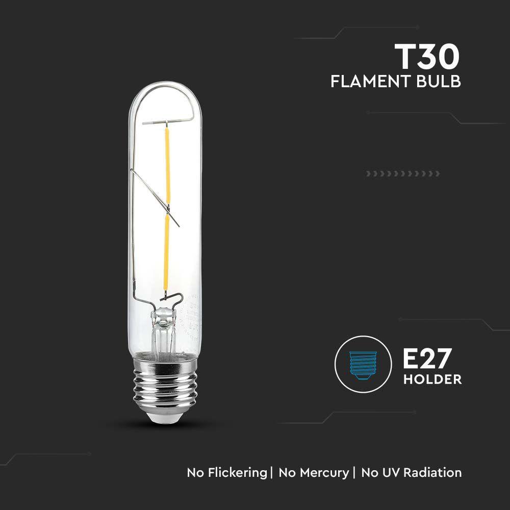 2W T30 Żarówka LED Filament, klosz: Transparentny, Barwa:2700K, Trzonek:E27, VTAC, SKU 217251