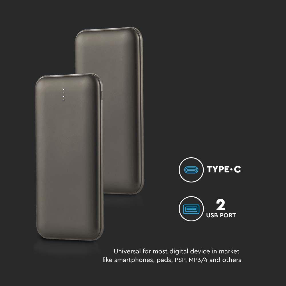 VT-3527 10000mah POWER BANK 2A 30CM TYPE C CABLE-GREY