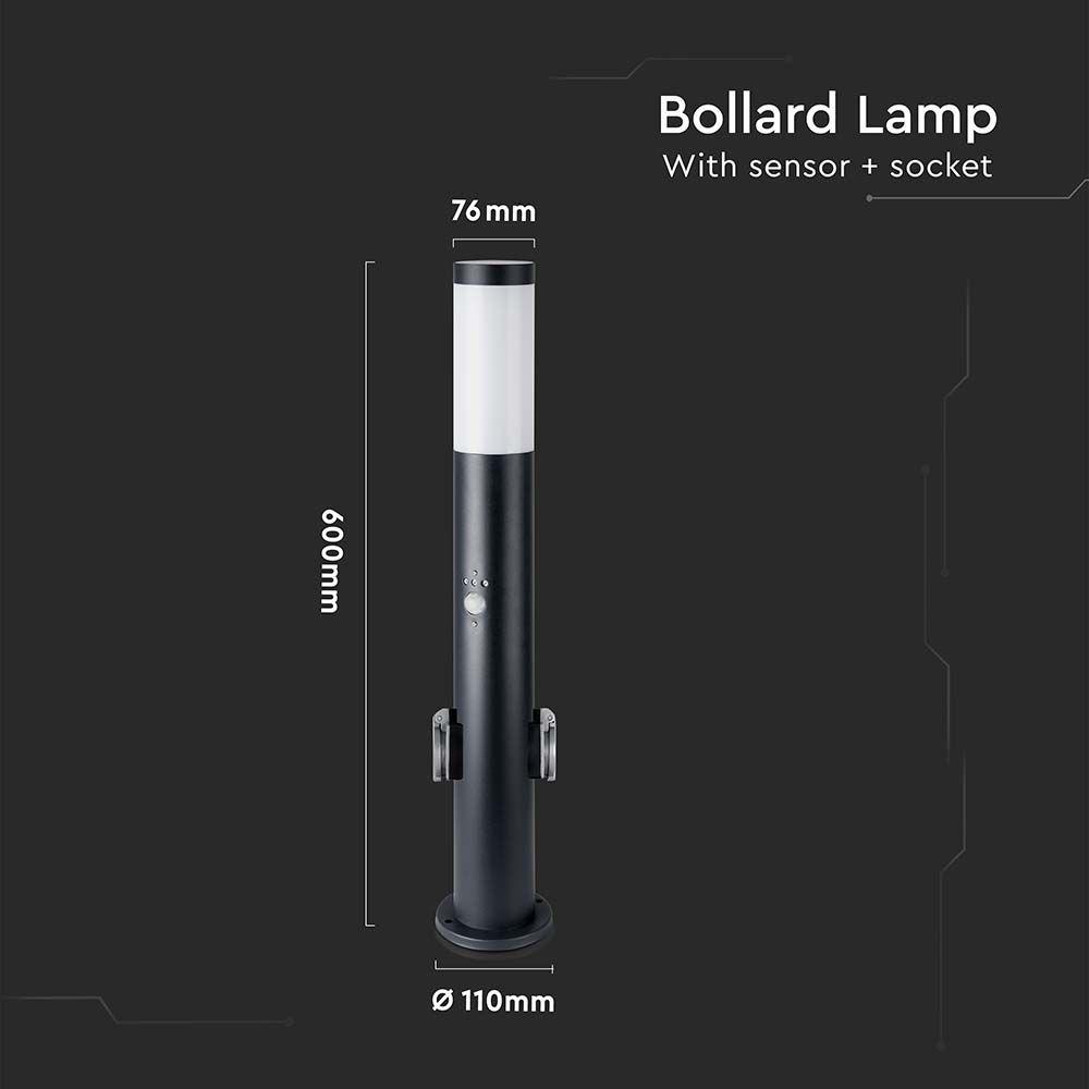 VT-838 BOLLARD LAMP-PIR SENSOR & SOCKET-STAINLESS STEEL BODY(60CM) IP44 BLACK