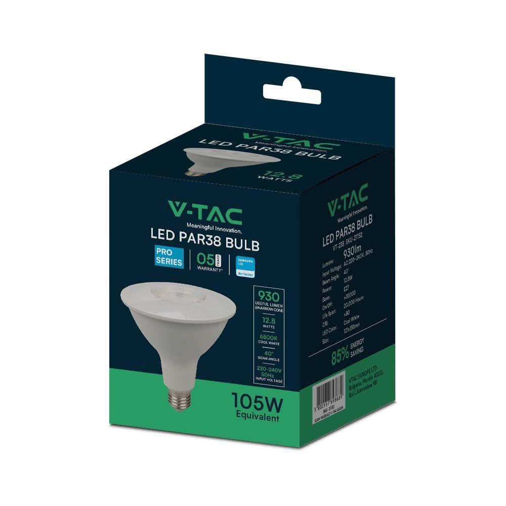 12.8W PAR 38 Żarówka LED, Chip SAMSUNG, Barwa:6400K, Trzonek:E27, VTAC, SKU 21152