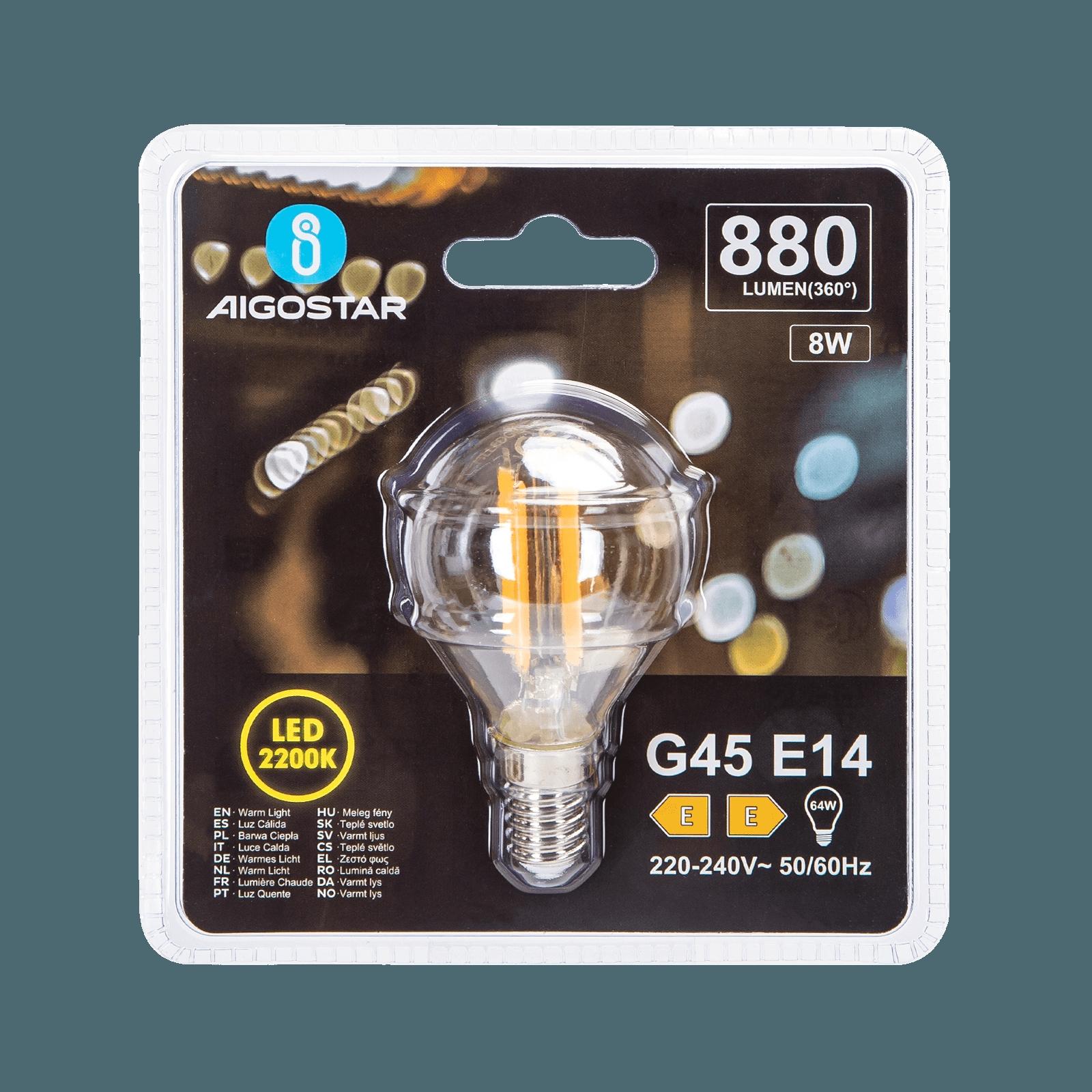 LED Filament Bulb (Amber) G45 E14 8W