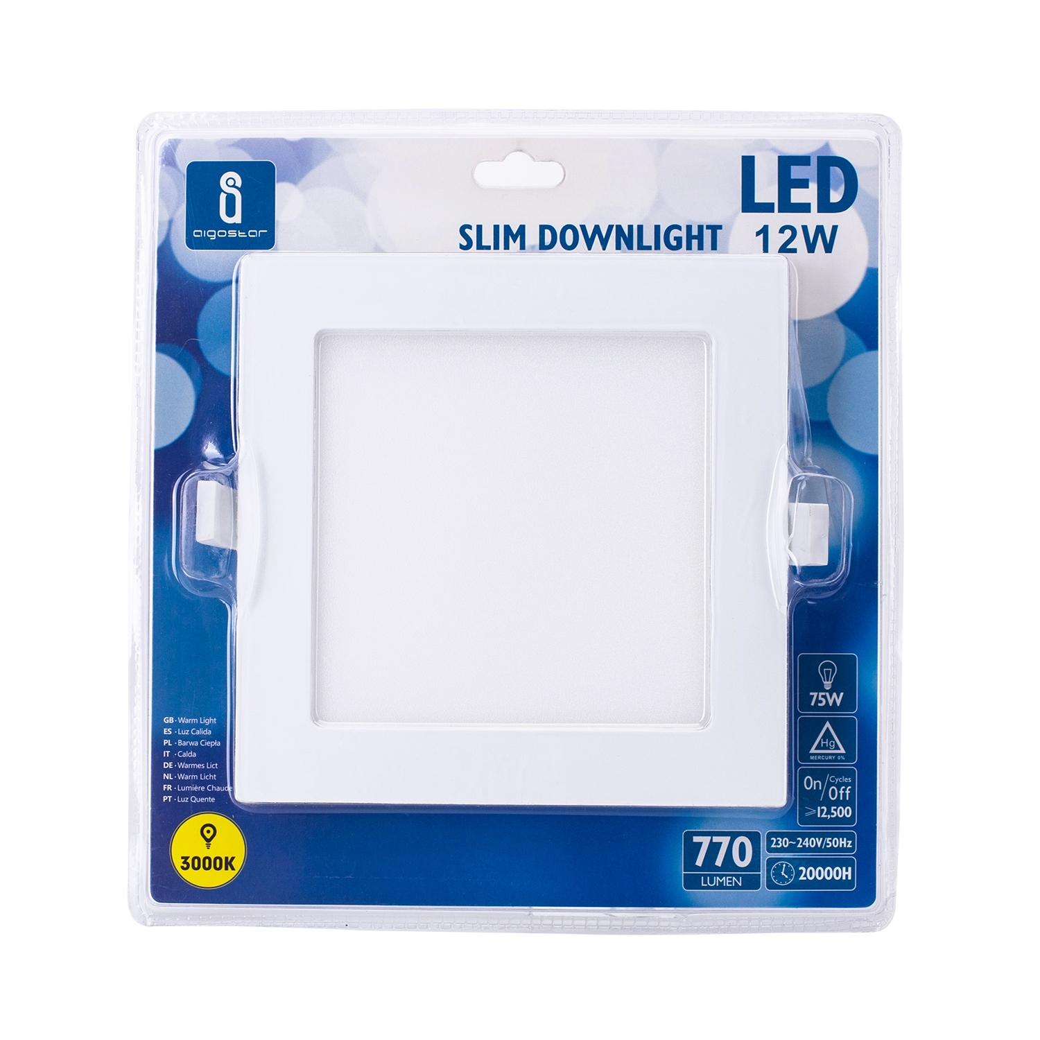 Downlight kwadratowy podtynkowy LED 12W Żółte światło