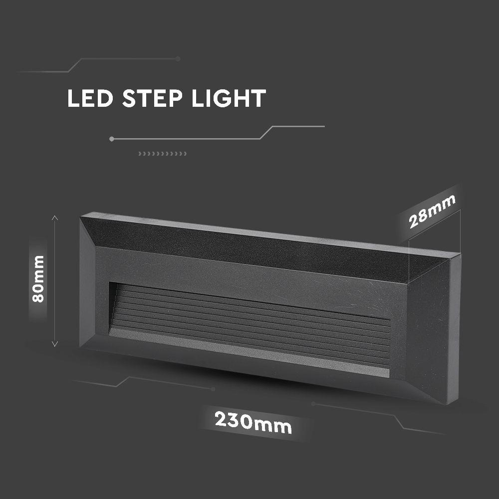 3W Oprawa Schodowa LED, Barwa:3000K, Obudowa: Czarna, Kwadrat, VTAC, SKU 211329