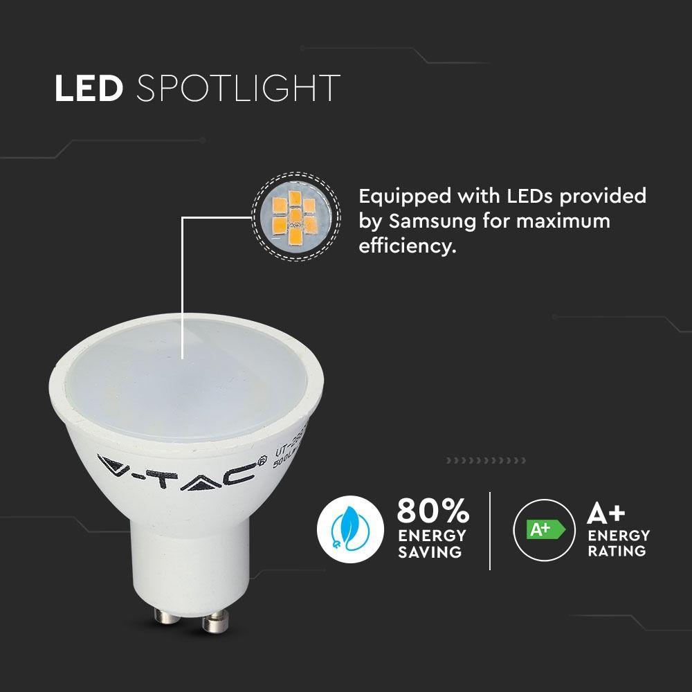 5W GU10 Żarówka LED, Klosz: Mleczny, Barwa:3000K, Opakowanie: 3szt., Trzonek:GU10, VTAC, SKU 7269