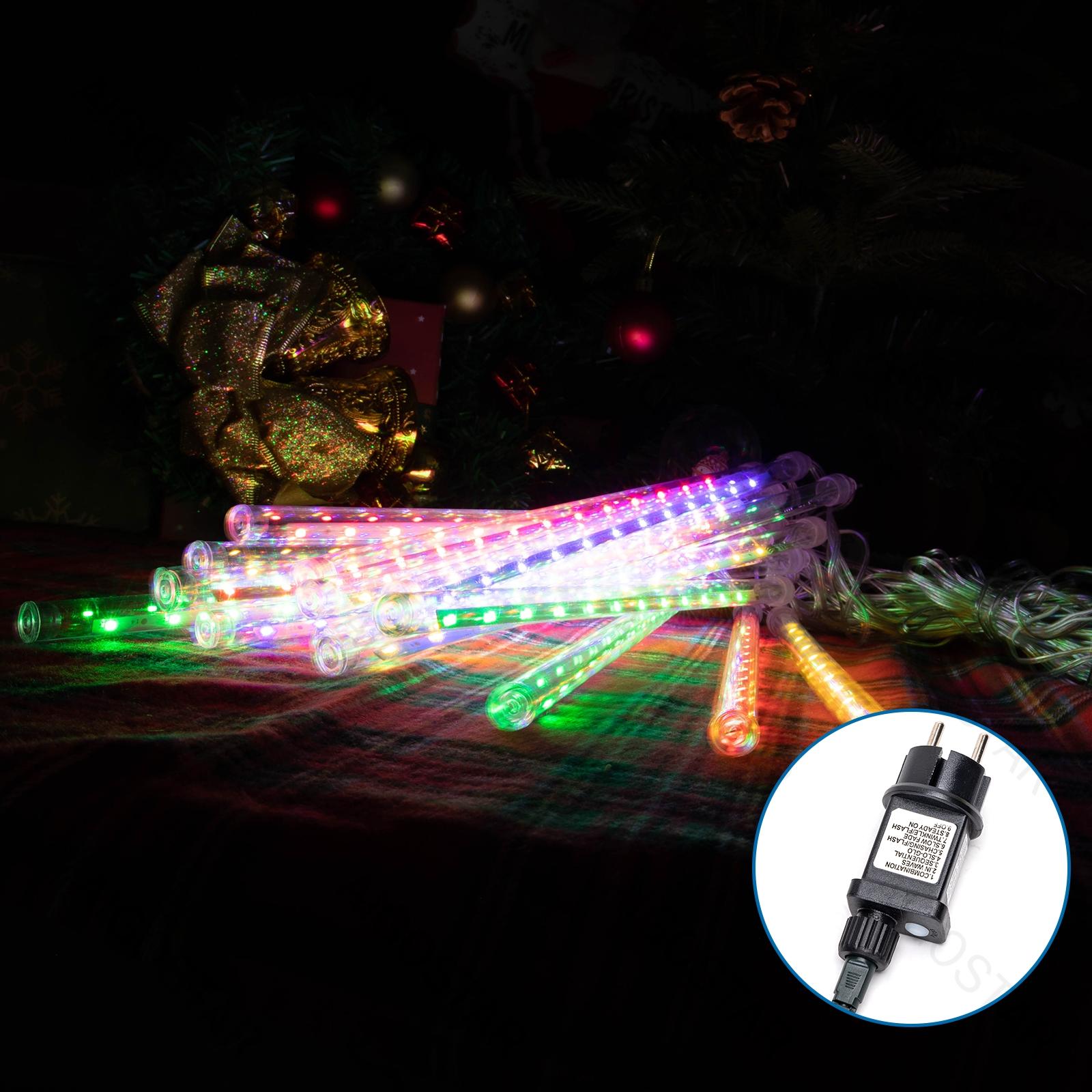 Low Voltage Meteor Shower String Lights 30cm-RGBY-3M+10M-384LED-16strings-transparent wire-Time+IP44