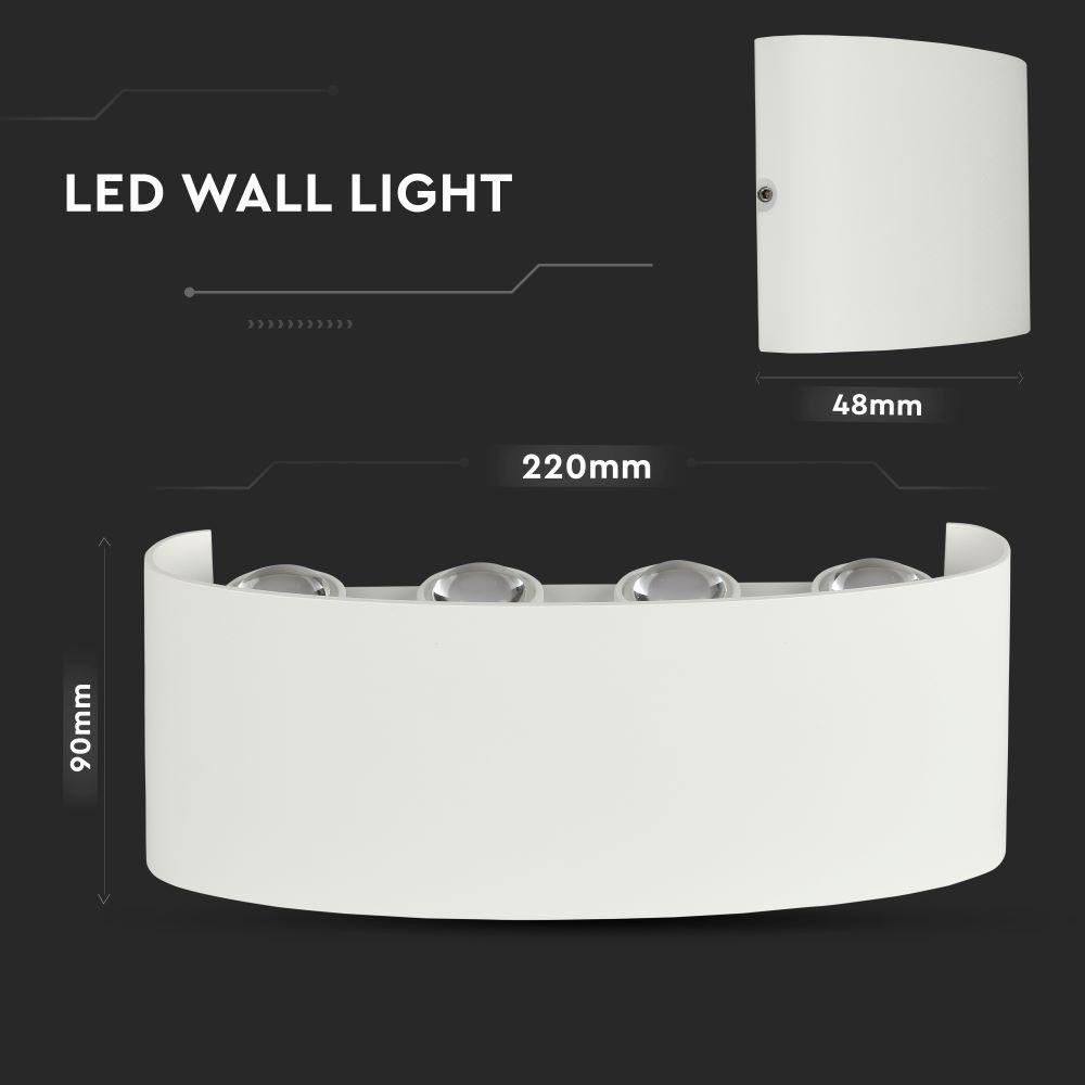 8W Lampa ścienna LED, Barwa:4000K, IP54, Obudowa: Biała, VTAC, SKU 8618