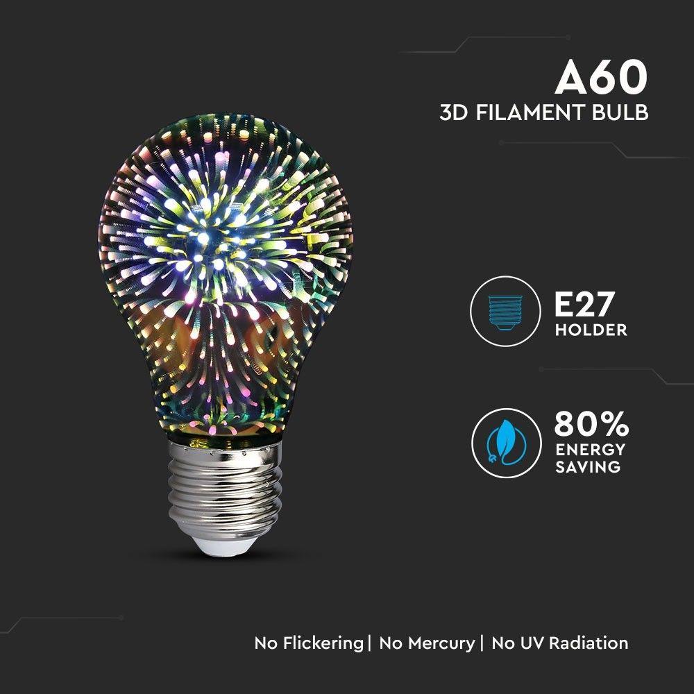 VT-2203 3W A60 LED 3D FILAMENT BULB 3000K E27