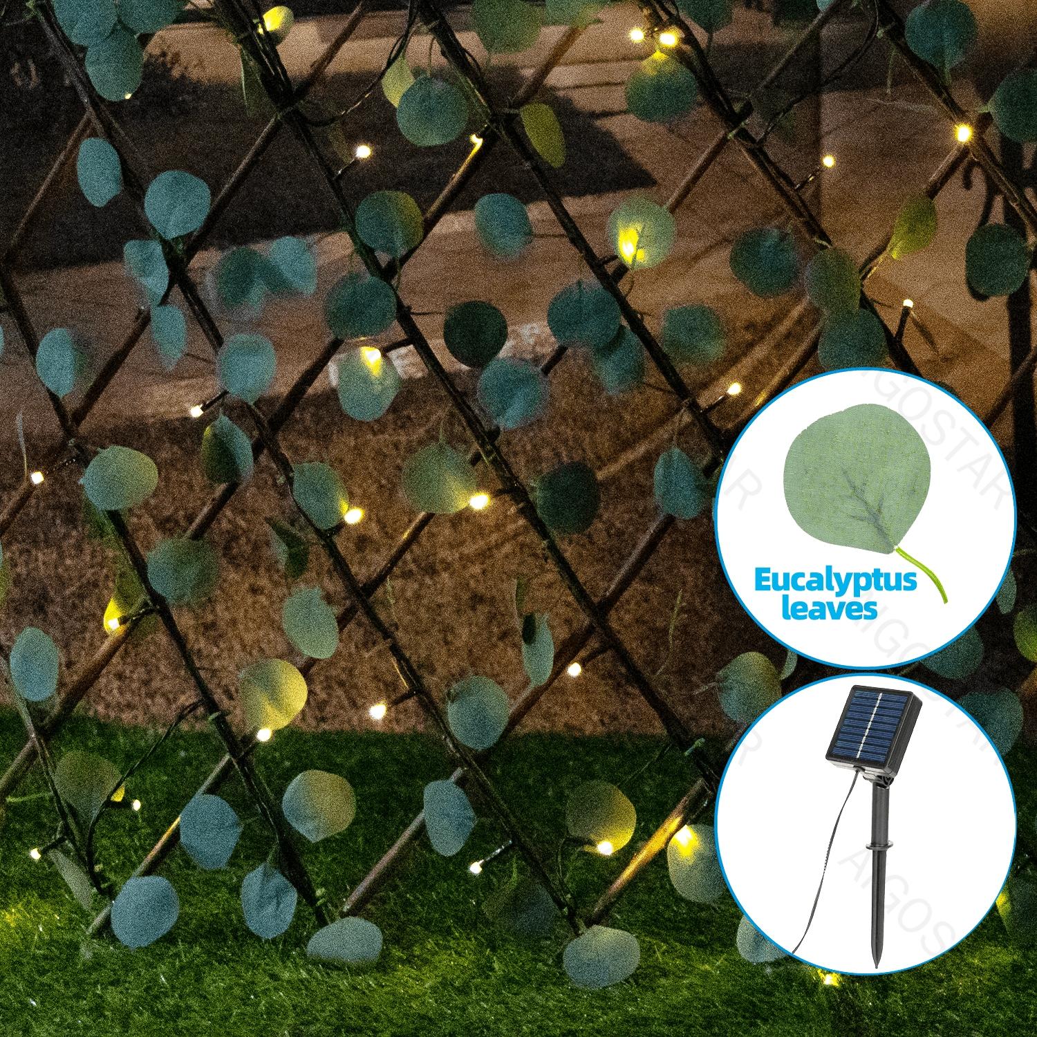 Solar simulation plant-Fence-Eucalyptus  leaves-dark green-2700K-2M+H0.7M-102LED-8blinkIP65