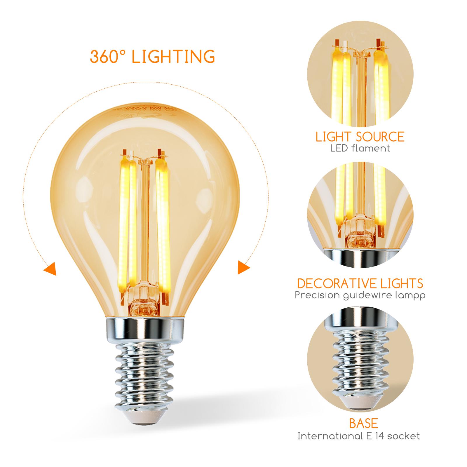 LED Filament Bulb (Amber) G45 E14 4W