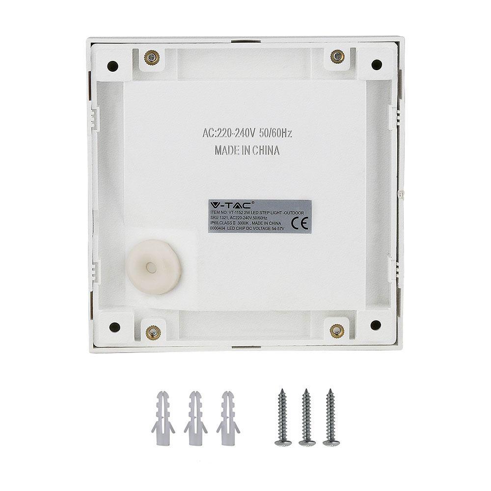 2W Oprawa Schodowa LED, Barwa:3000K, Obudowa: Biała, Kwadrat, VTAC, SKU 1321