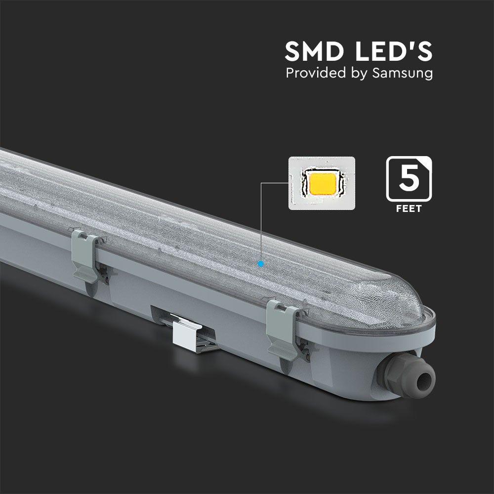 48W Lampa hermetyczna 150cm, Chip Samsung, Klosz Transparentny, Barwa:6400K, VTAC, SKU 20200