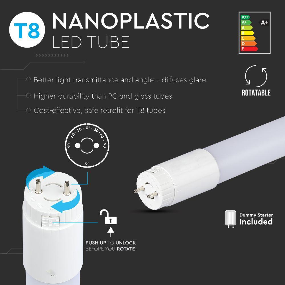 VT-6072 10W T8 LED PLASTIC TUBE ROTATABLE-60CM 3000K G13