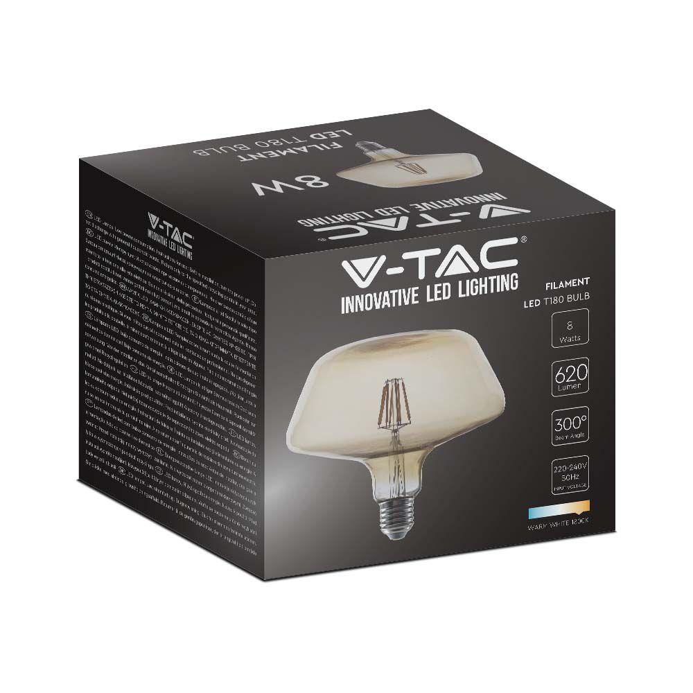 VT-2308 8W T180 LED FLAMENT BULB AMBER GLASS 1800K E27