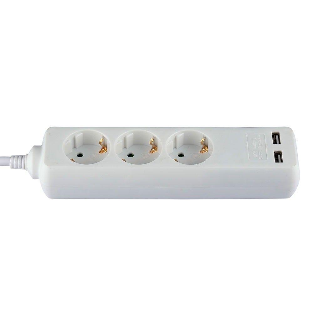 Przedłużacz mieszkaniowy 3 GN. Z portem 2xUSB, 3x1.5 X1.5M/ Biały, VTAC, SKU 8774