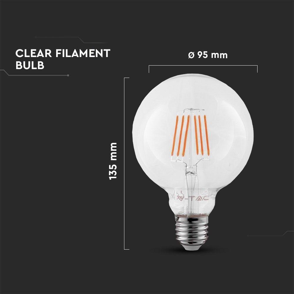 6W G95 Żarówka LED Filament, Chip SAMSUNG, Barwa:2700K, Trzonek:E27, VTAC, SKU 294