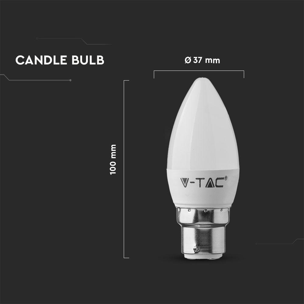 5.5W C35 Żarówka LED, Chip SAMSUNG, Barwa:3000K, Trzonek:B22, VTAC, SKU 103