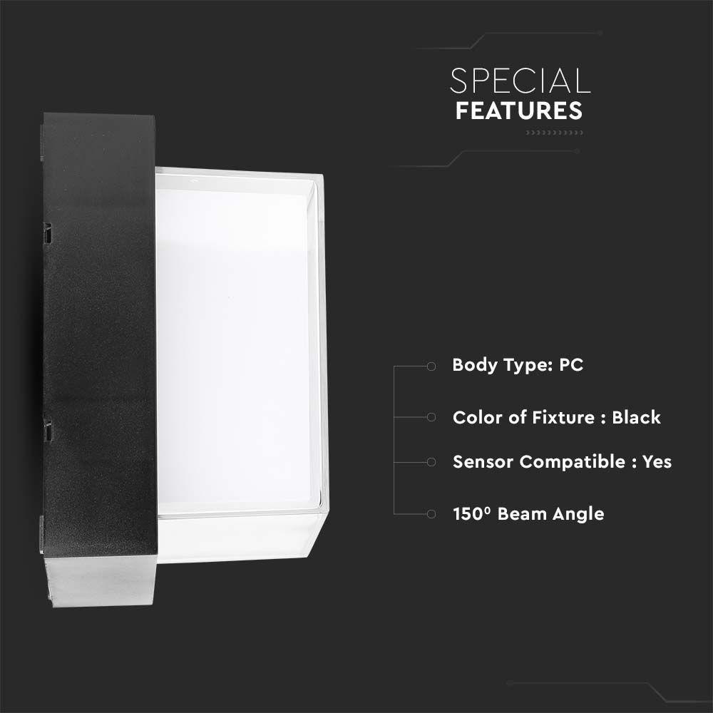 VT-828 12W LED WALL LIGHT 4000K BLACK SQUARE