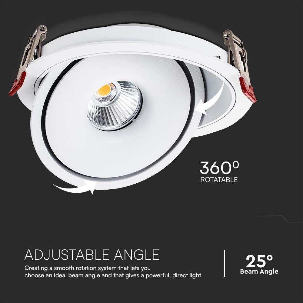 12W Oprawa COB Downlight LED, Barwa: 3w1, Obudowa: Biała , VTAC, SKU 10579