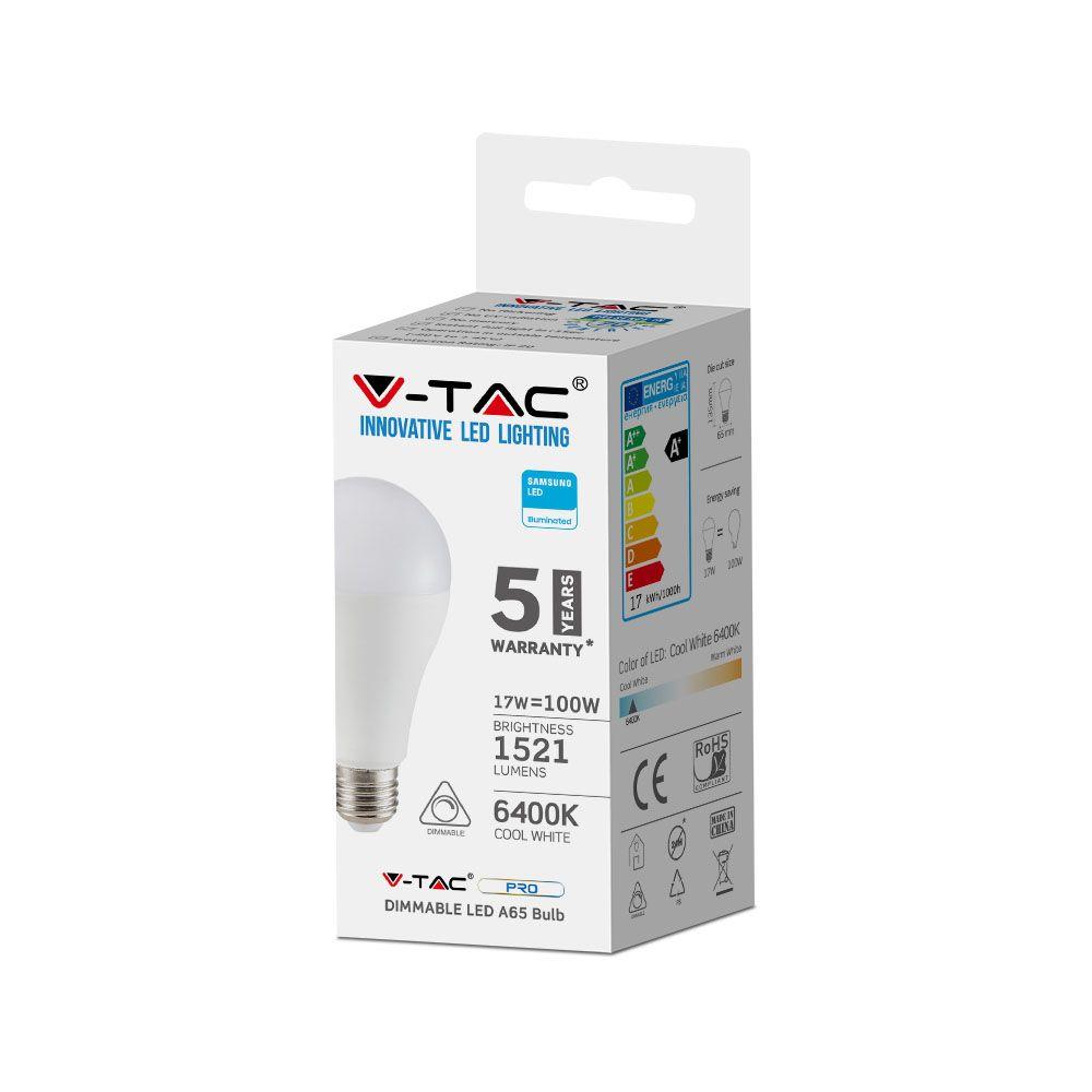 VT-217D 17W A65 LED PLASTIC BULB SAMSUNG CHIP 6400K E27 DIMMABLE