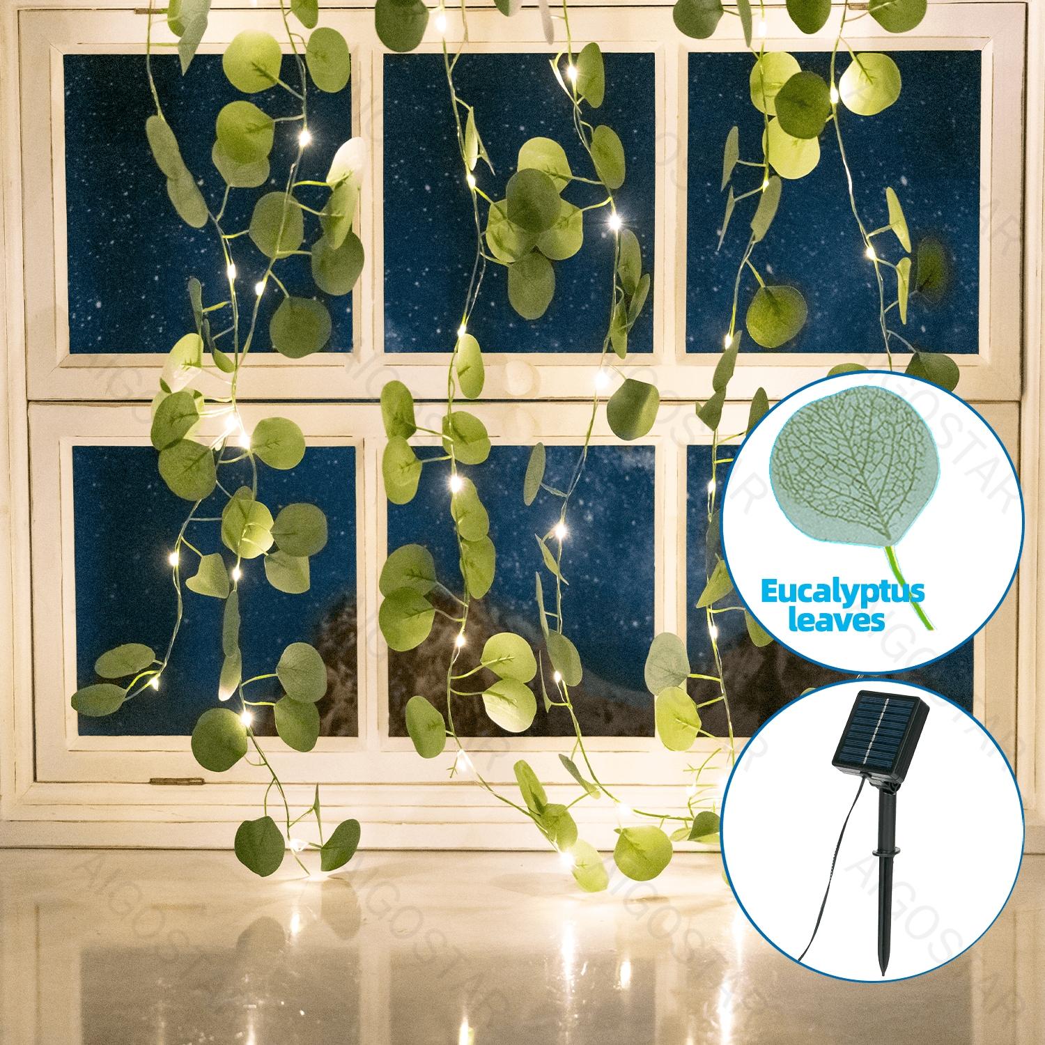 Solar simulation plant-curtain-Eucalyptus  leaves-dark green-2700K-3M+1M*1M-70LED-8blinkIP65