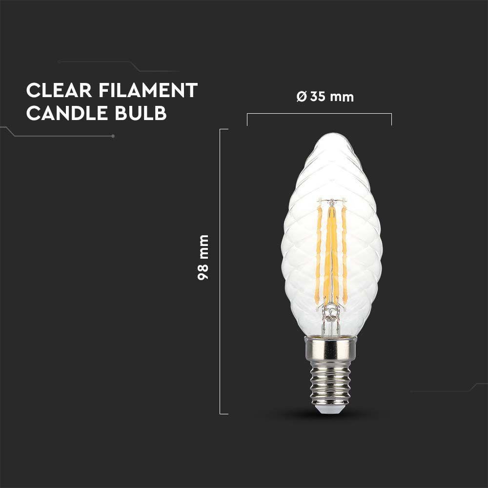 4W Twist C35 Żarówka LED Filament, Barwa:3000K, Ściemniana, Trzonek:E14, VTAC, SKU 214367