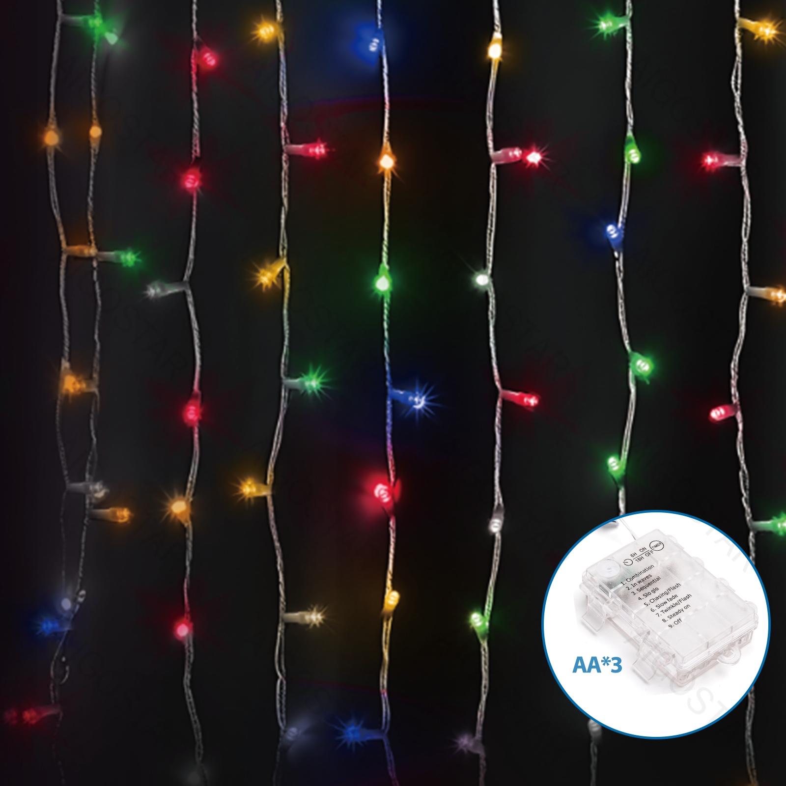 3AA battery curtain flat string lights, RGBY, 3m*3m