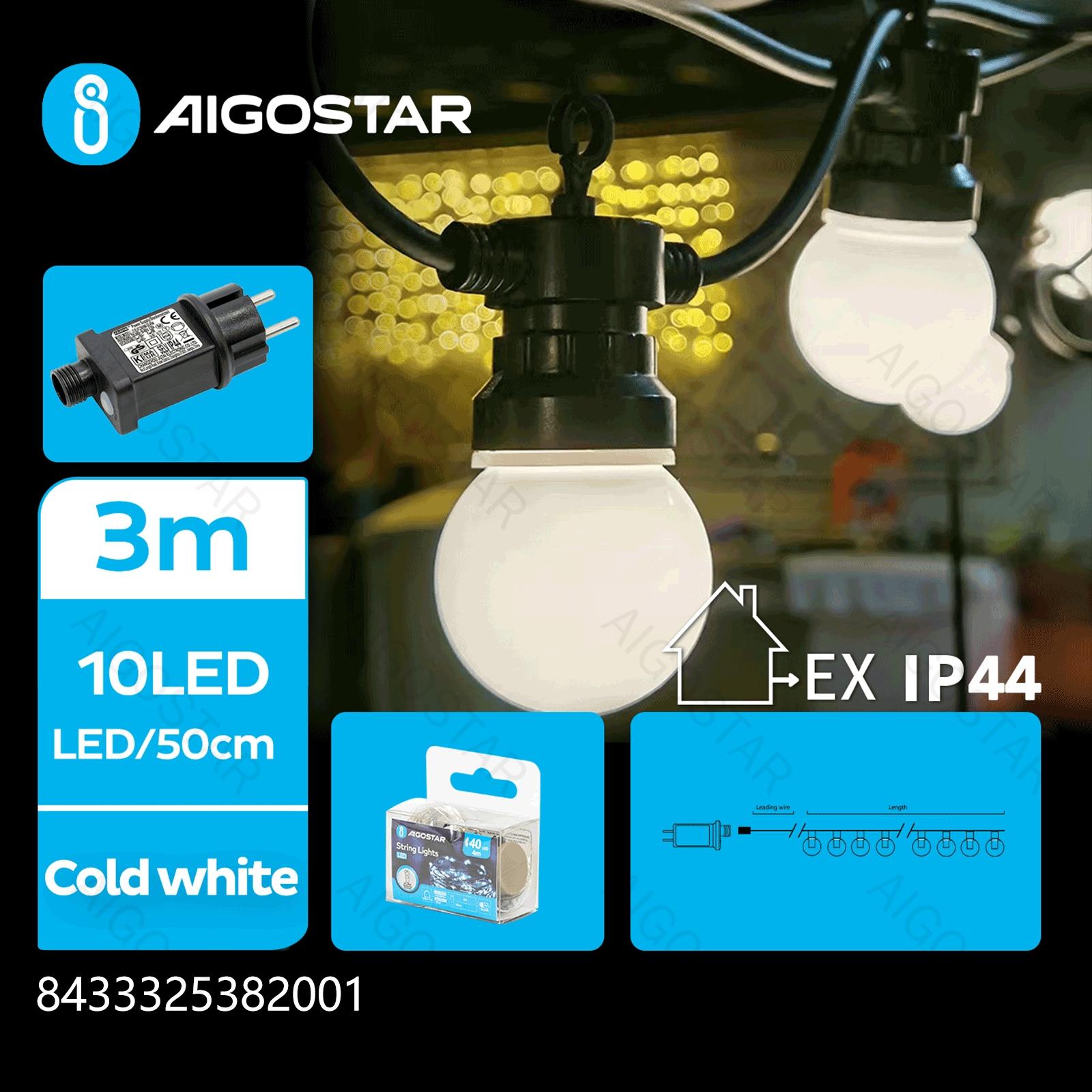 Low voltage light string -G50 bubble column - Cold white -3M+5M-10LED-50CM/ LED-Black line -8 function + timing + memory IP44