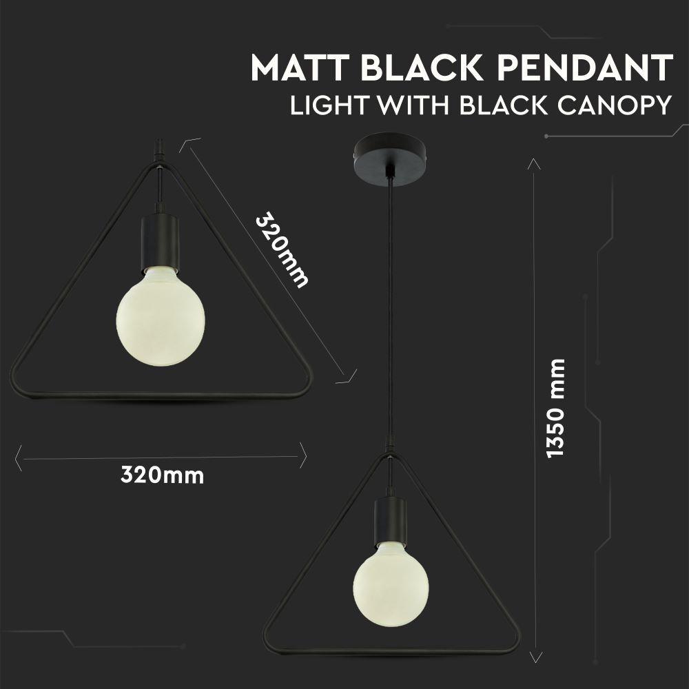 VT-7321 MATT BLACK PENDANT LIGHT WITH BLACK CANOPY-E27