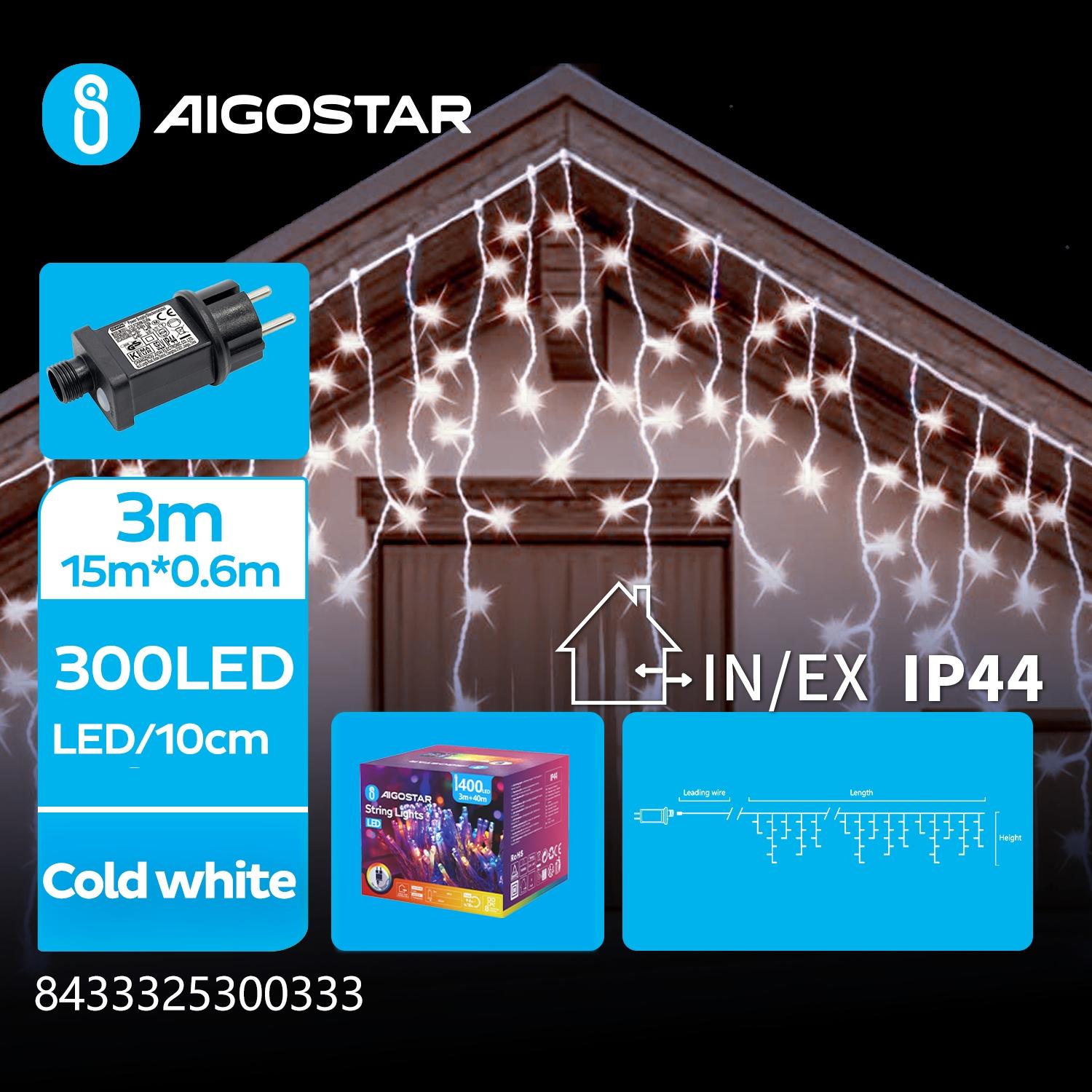 Low voltage icicle (wave) flat string lights, cold white, 3m