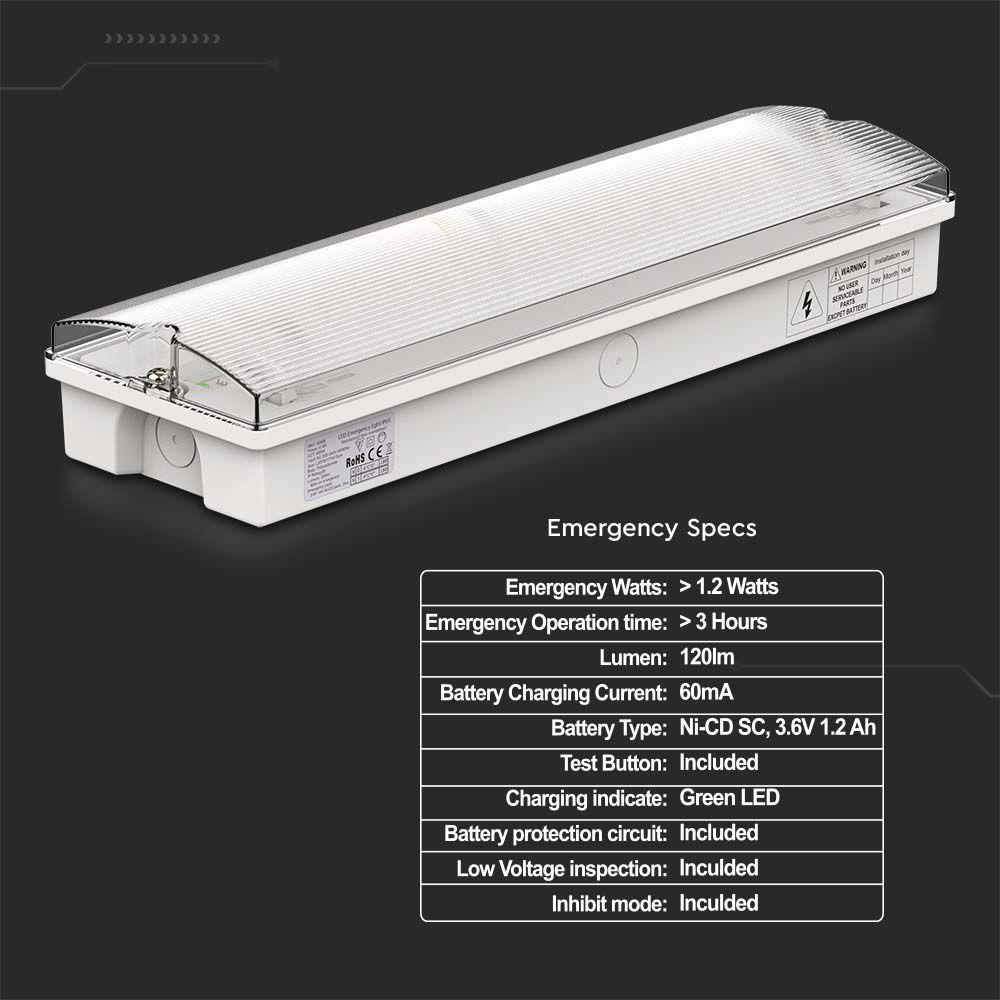 VT-997 3W LED EMERGENCY EXIT LIGHT SELF TEST BUTTON & RF CONTROL 6400K