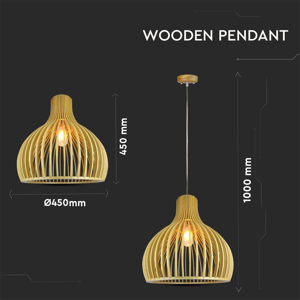 VT-4453 WOODEN PENDANT WITH CHROME DECORATIVE CAP-E27