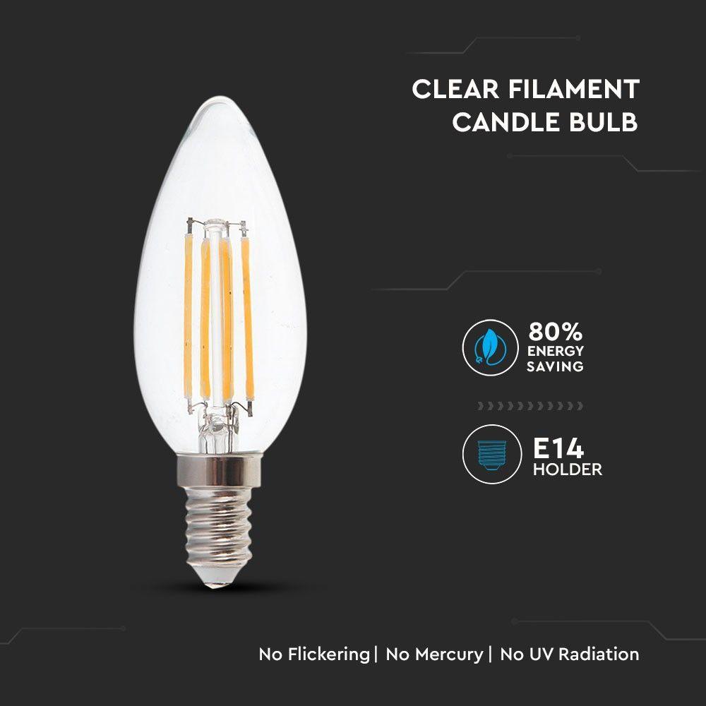 VT-2327 6W LED CANDLE FILAMENT BULB-CLEAR GLASS 4000K E14(130LM/WATT)