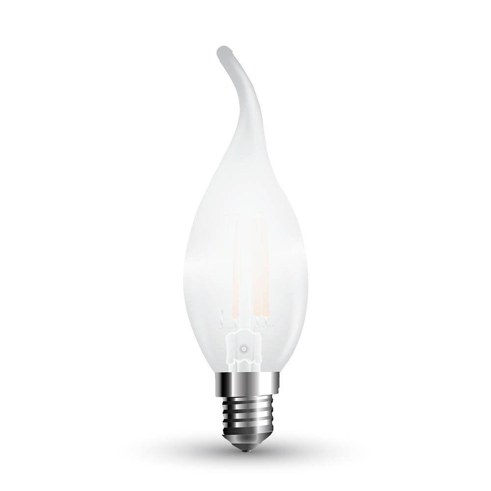 4W C35 Żarówka LED Filament, Klosz: Mleczny płomień, Ściemniana, Barwa:2700K, Trzonek:E14, VTAC, SKU 7177