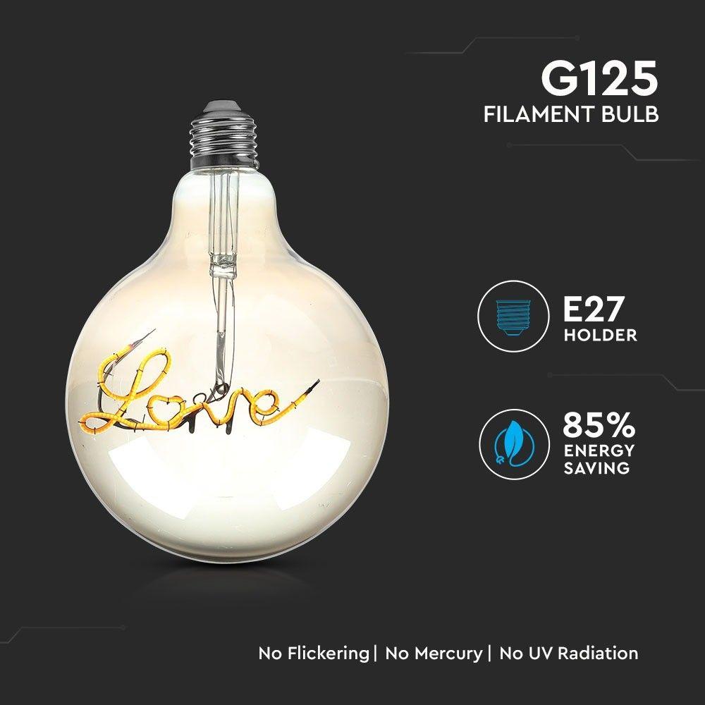 5W LED G125 Żarówka LED Filament, Klosz Bursztynowy, Barwa:2200K, Trzonek:E27, VTAC, SKU 2700