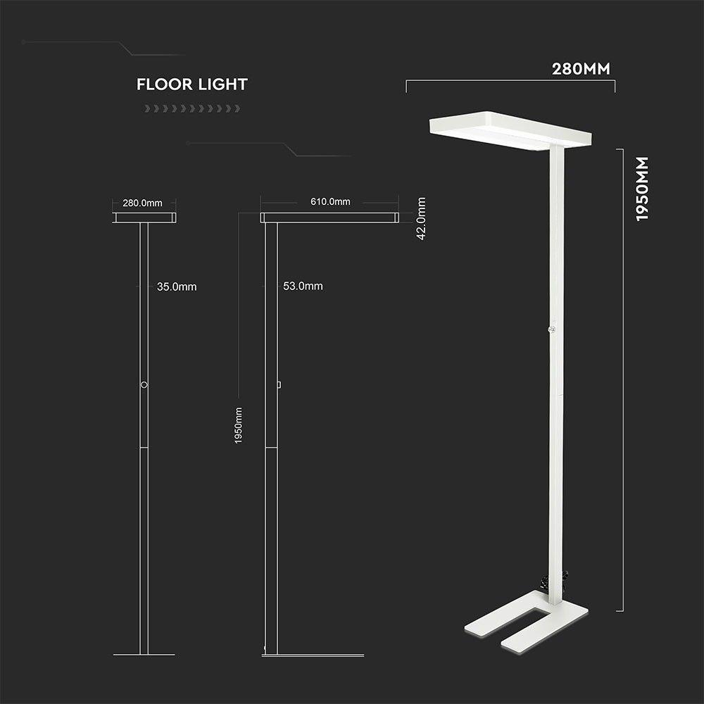 80W Lampa podłogowa LED/ Ściemnianie pokrętłem, Barwa:4000K, Obudowa: Biała, VTAC, SKU 8526