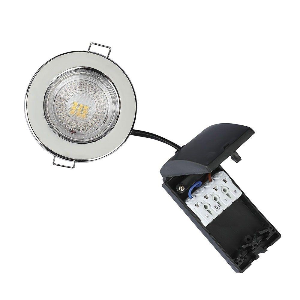 VT-885 5W SPOTLIGHT FIRERATED FITTING SAMSUNG CHIP 3000K -CHROME DIMMABLE