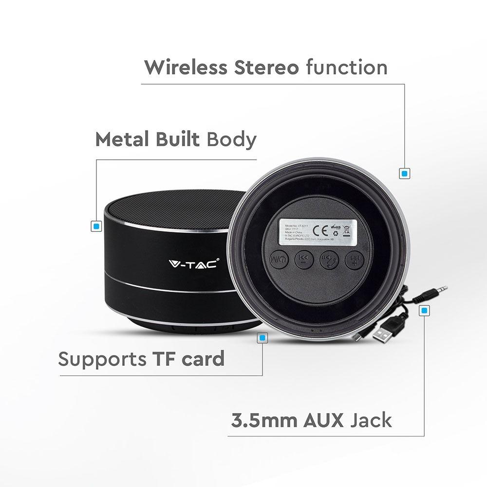 VT-6133 METAL BLUETOOTH SPEAKER WITH MIC & TF CARD SLOT-400mah BATTERY-BLACK