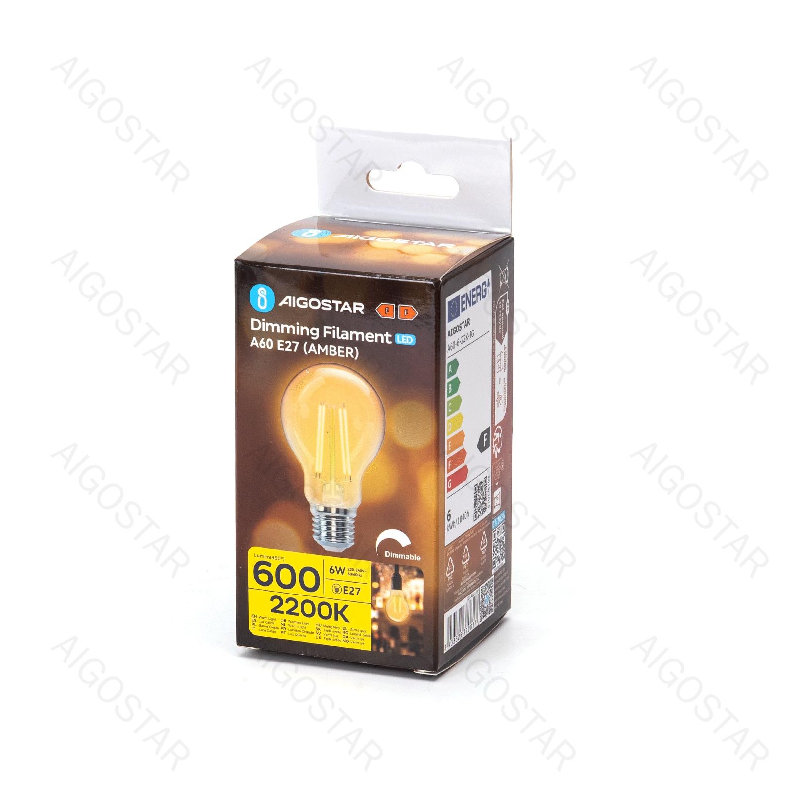 LED dimming filament A60 E27 6W 2200K